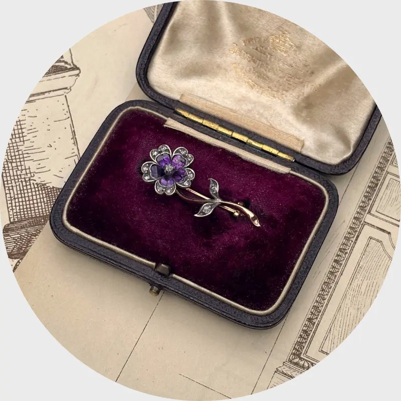 19th Century Amethyst & Diamond Flower Brooch