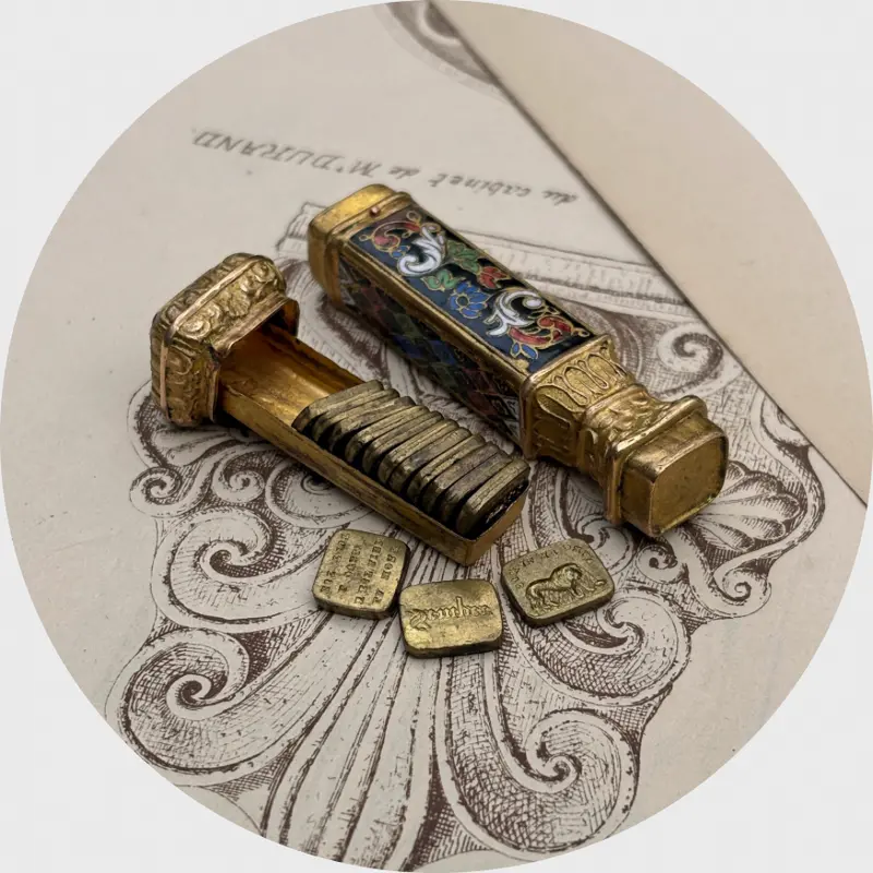 19th Century Enameled Wax Seals Etui with Fourteen Double-Sided Seals