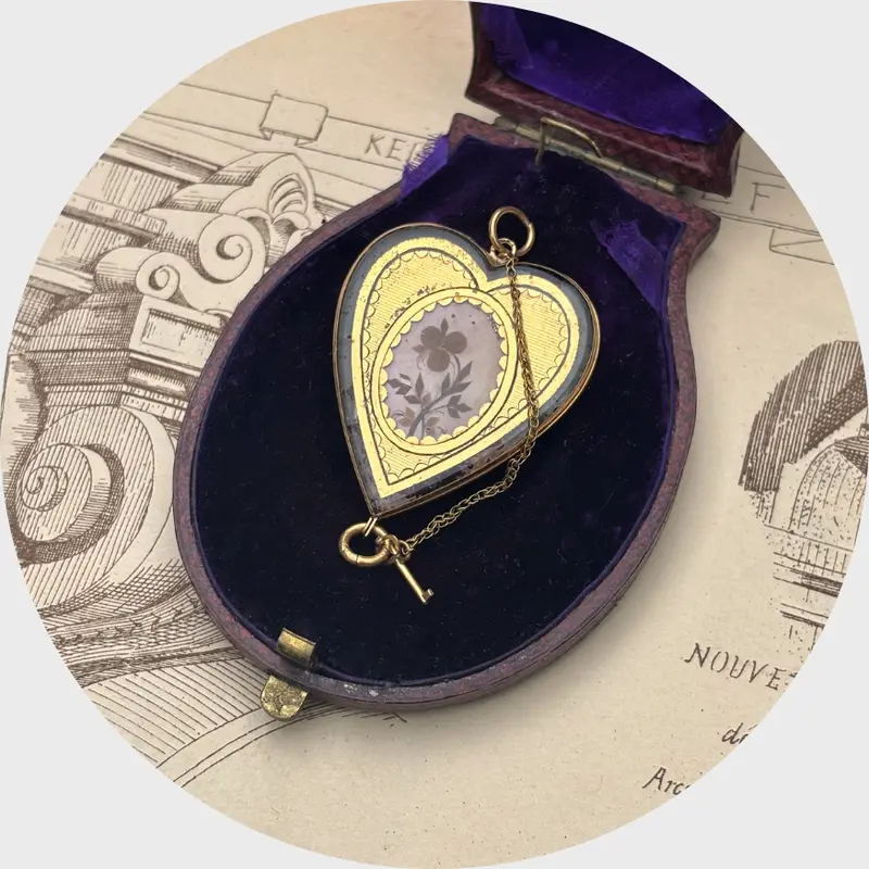 19th Century Locked Heart Hairwork Locket Pendant