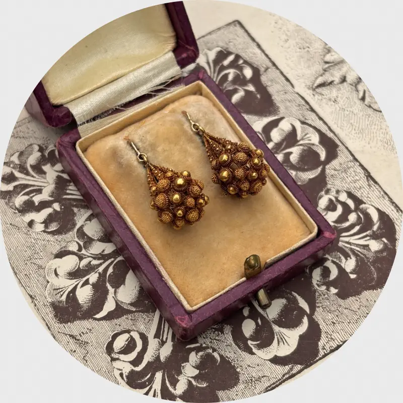 19th Century Neo-Etruscan Filigree Drop Earrings