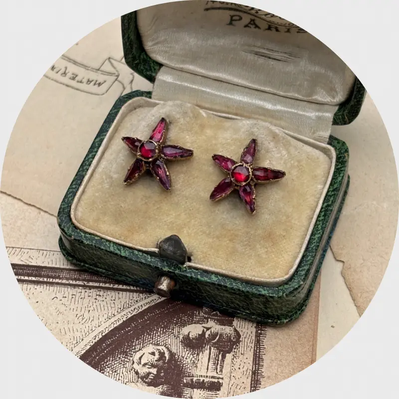 19th Century Perpignan Garnet Star Earrings