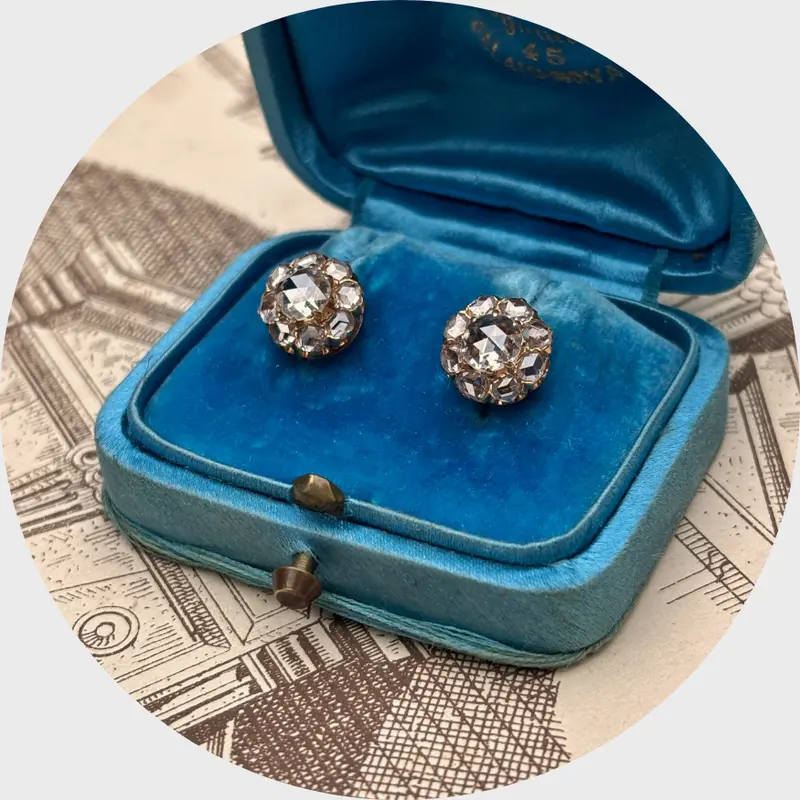 19th Century Rose-Cut Diamond Cluster Earrings