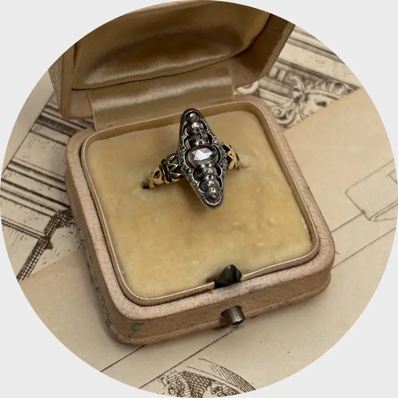 19th Century Rose-Cut Diamond Marquise Ring