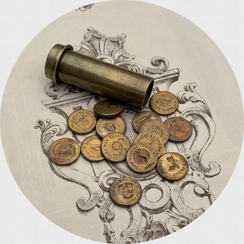 19th Century Round Wax Seal Etui with Fifteen Double-Sided Seals