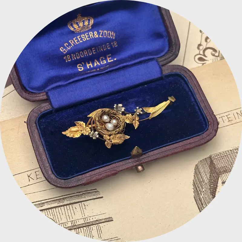 19th Century Victorian & Pearl Bird's Nest Brooch
