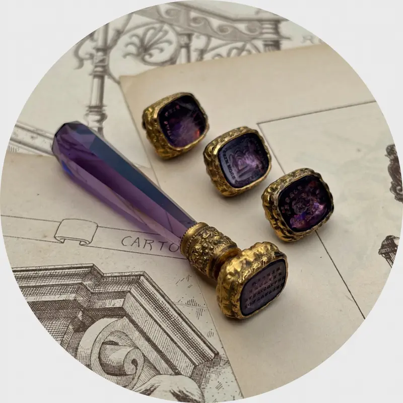 19th Century Wax Seal Holder with Four Changeable Seals