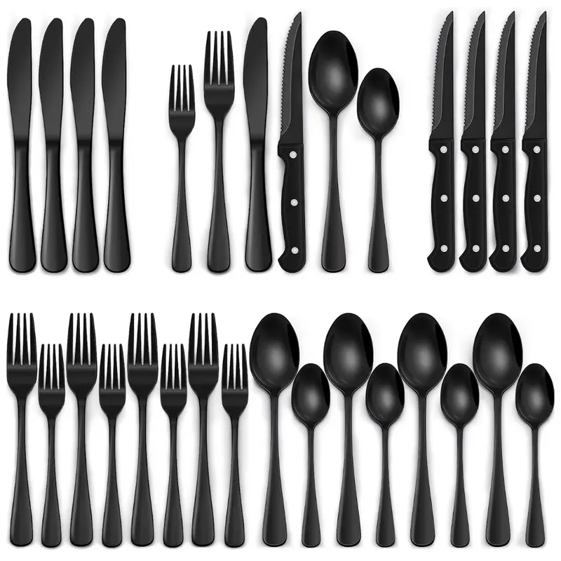 24-teilige schwarze Besteckset aus Edelstahl