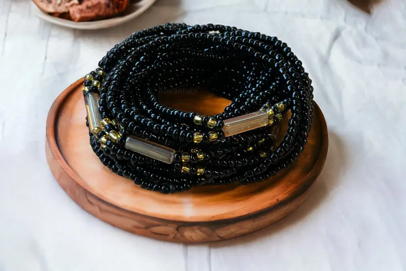 3 in 1 Waist Beads / African Hip Chain - IYORE- Black (elastic )
