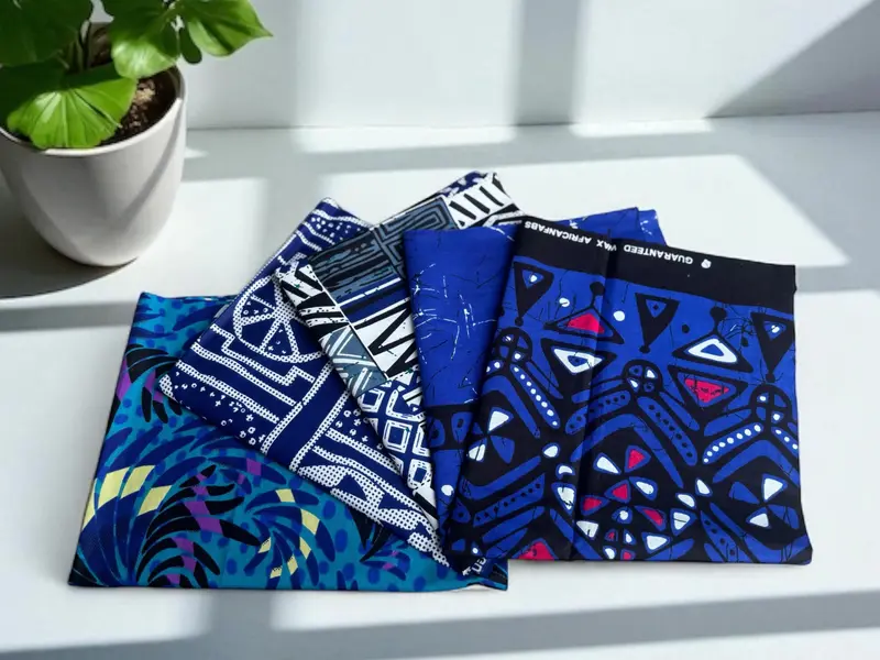 4 Fat quarters - Blue mix Quilting fabrics / Patchwork fabrics - African print fabric