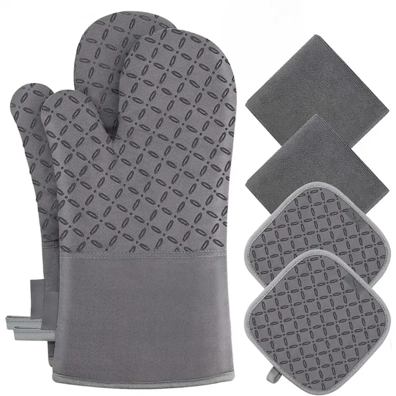 6-teilig hitzebeständiges Ofenhandschuh- und Topflappen-Set