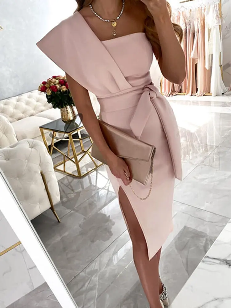 Abendkleid I Ein-Schulter-Herbstkleid mit Schlitz für Frauen 2025