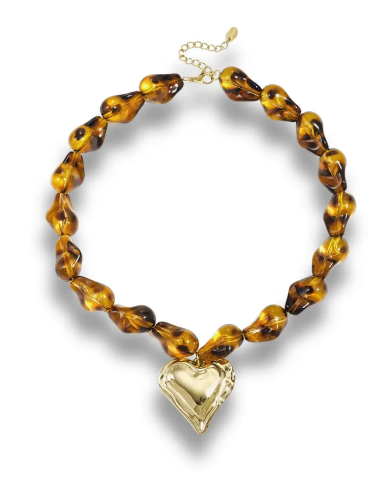 Acryl Statement Kralenketting - Rocky Luipaard met hart