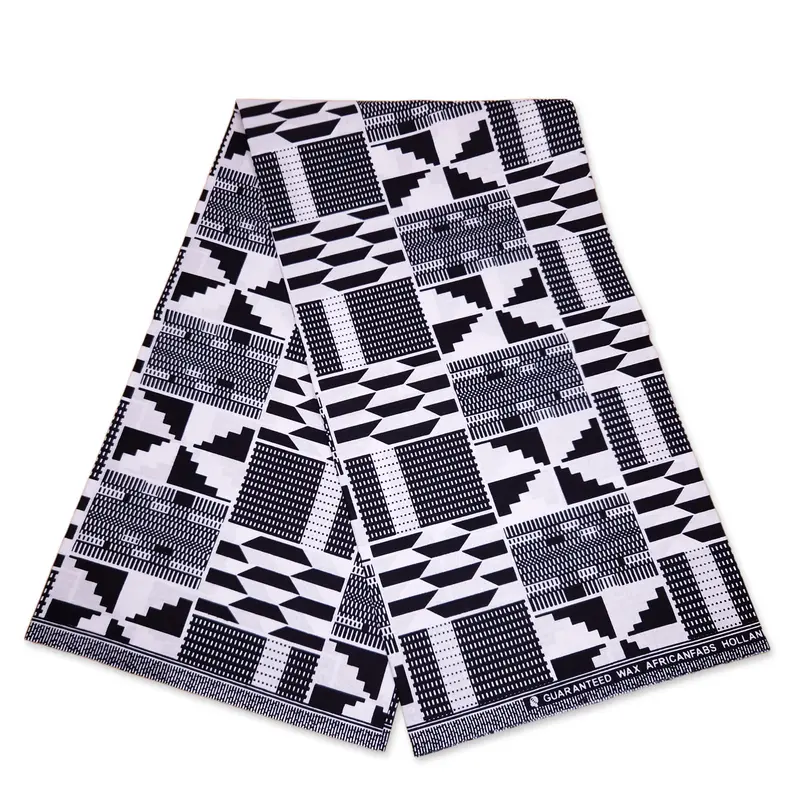 African Black & White Kente print fabric KENTE Ghana wax cloth AF-4043 - 100% Cotton