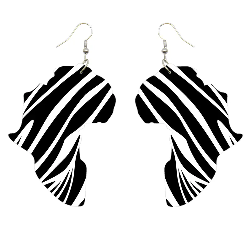 African Continent shaped Earrings Black / white