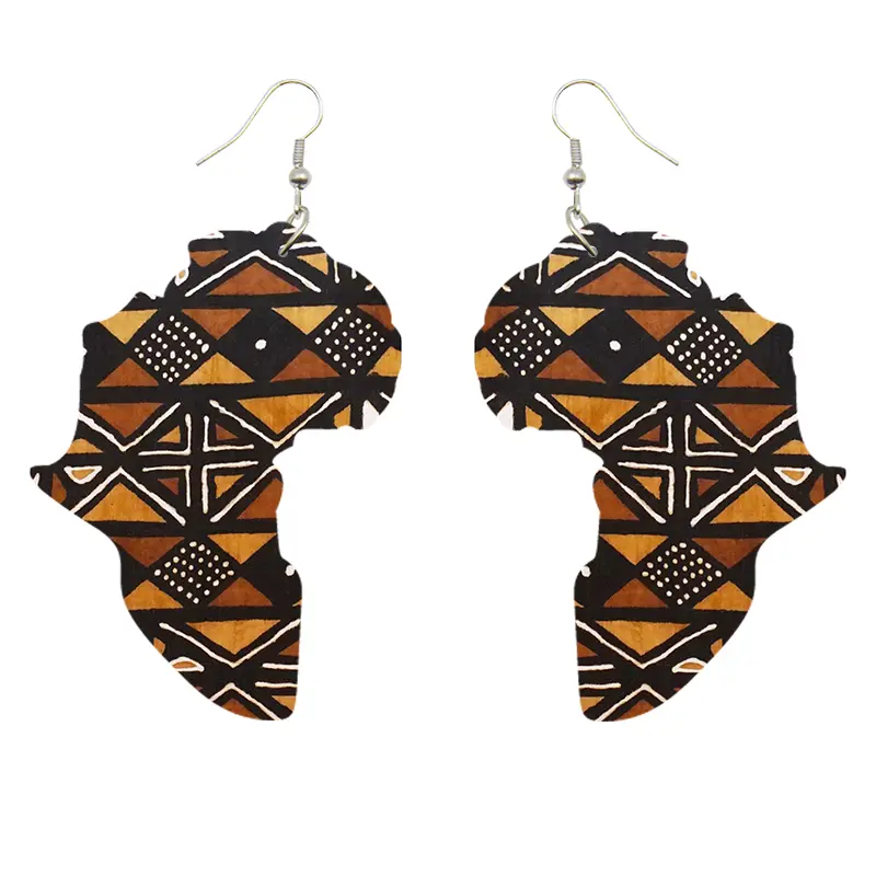 African Continent shaped Earrings Brown Mud