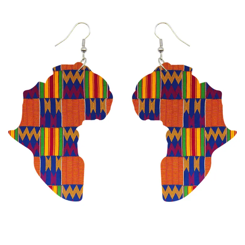 African Continent shaped Earrings Kente