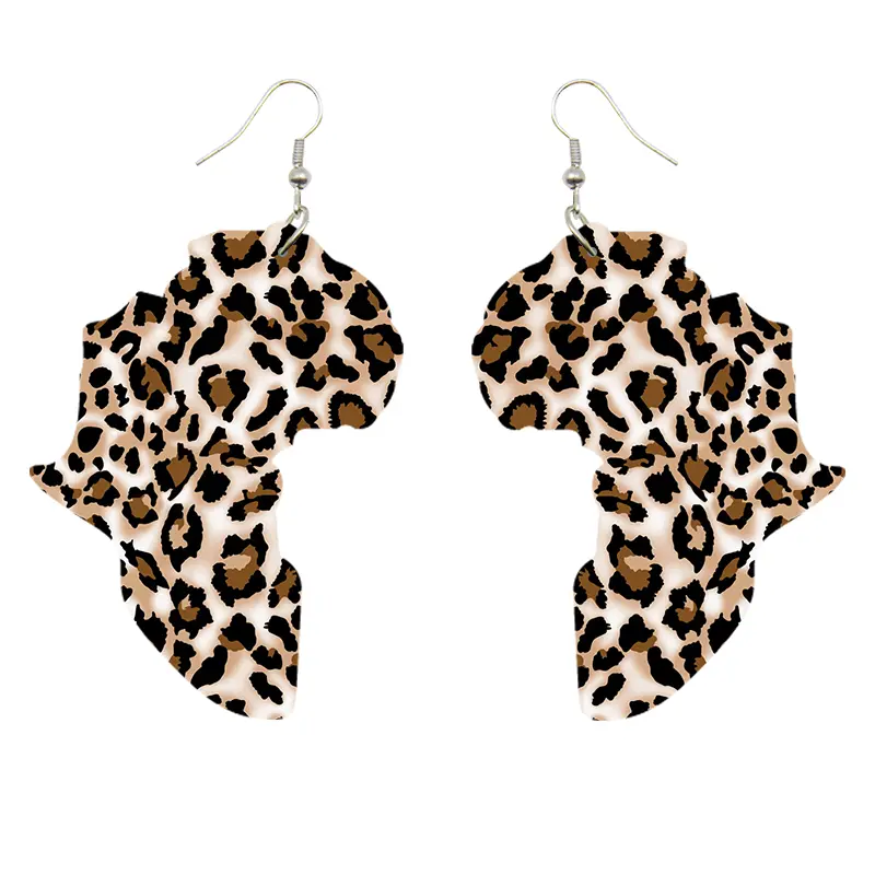 African Continent shaped Earrings with Leopard pattern
