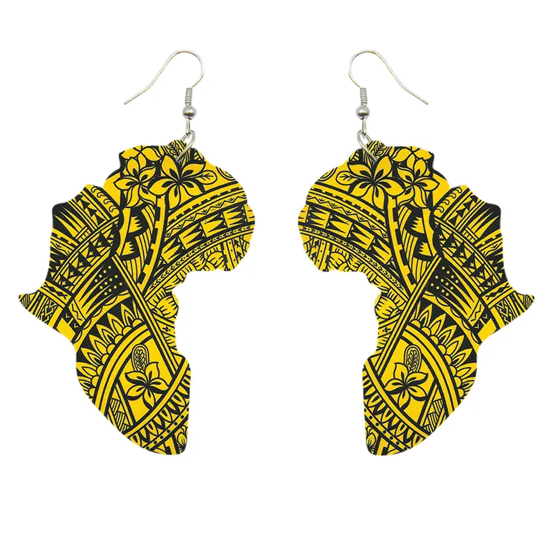 African Continent shaped Earrings Yellow