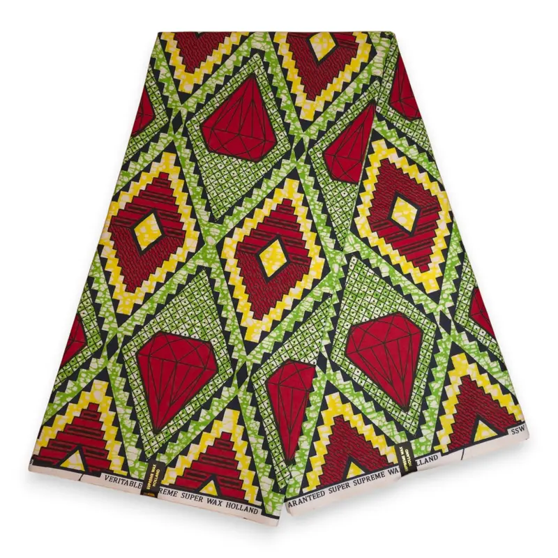 African fabric Super Wax - Red Green Diamond Jewel