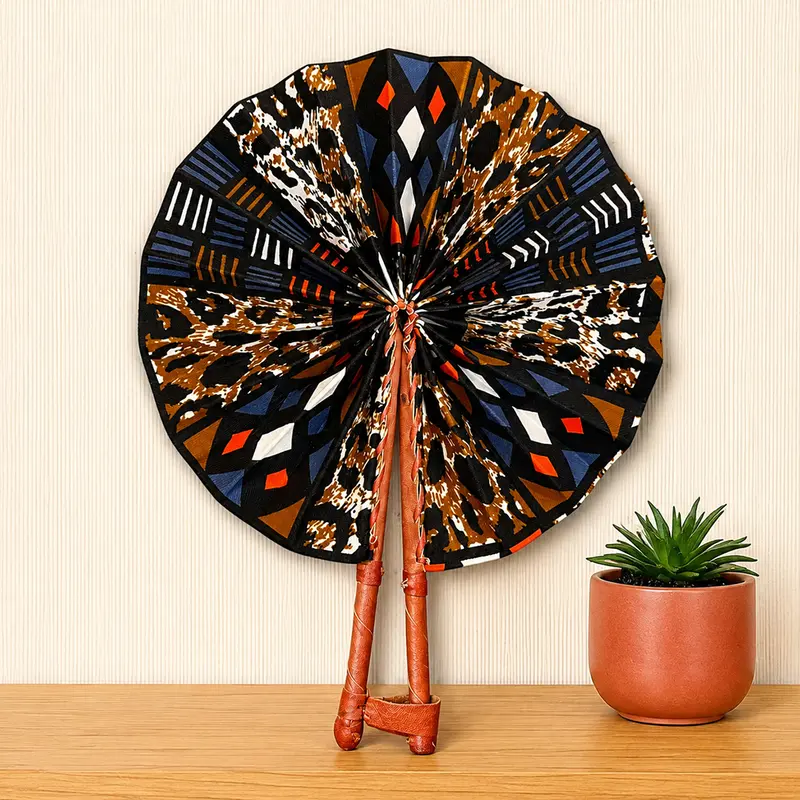 African Hand fan - Ankara print Hand fan - Black Brown Yaa