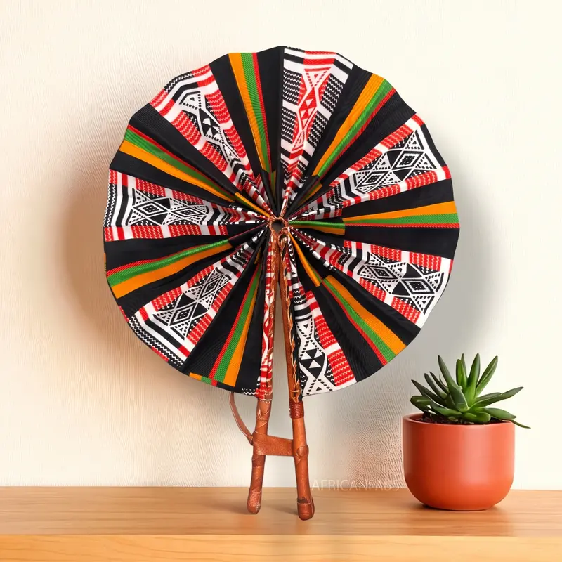 African Hand fan - Ankara print Hand fan - Black White Kwame