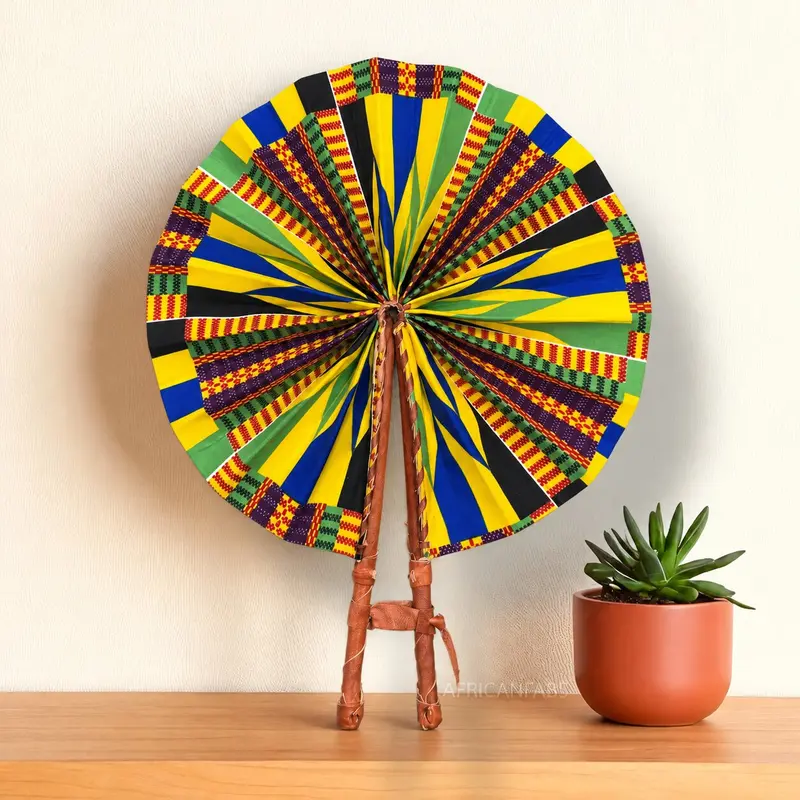 African Hand fan - Ankara print Hand fan - Multicolor Kwaku