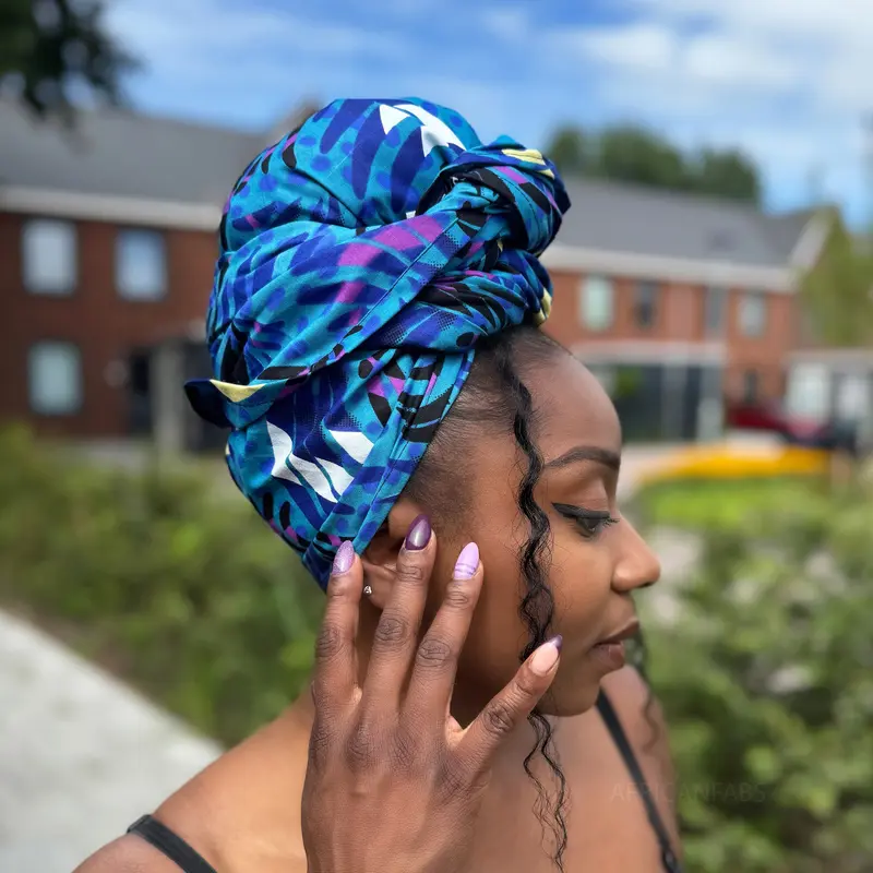African headwrap - Turquoise Feathers
