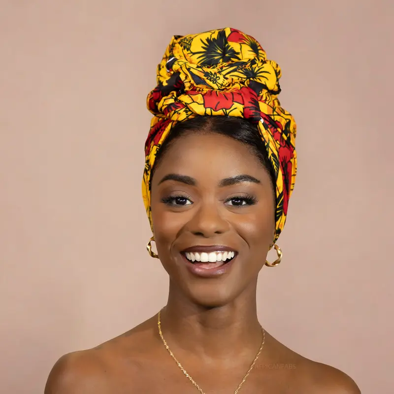 African headwrap - Yellow / red flower