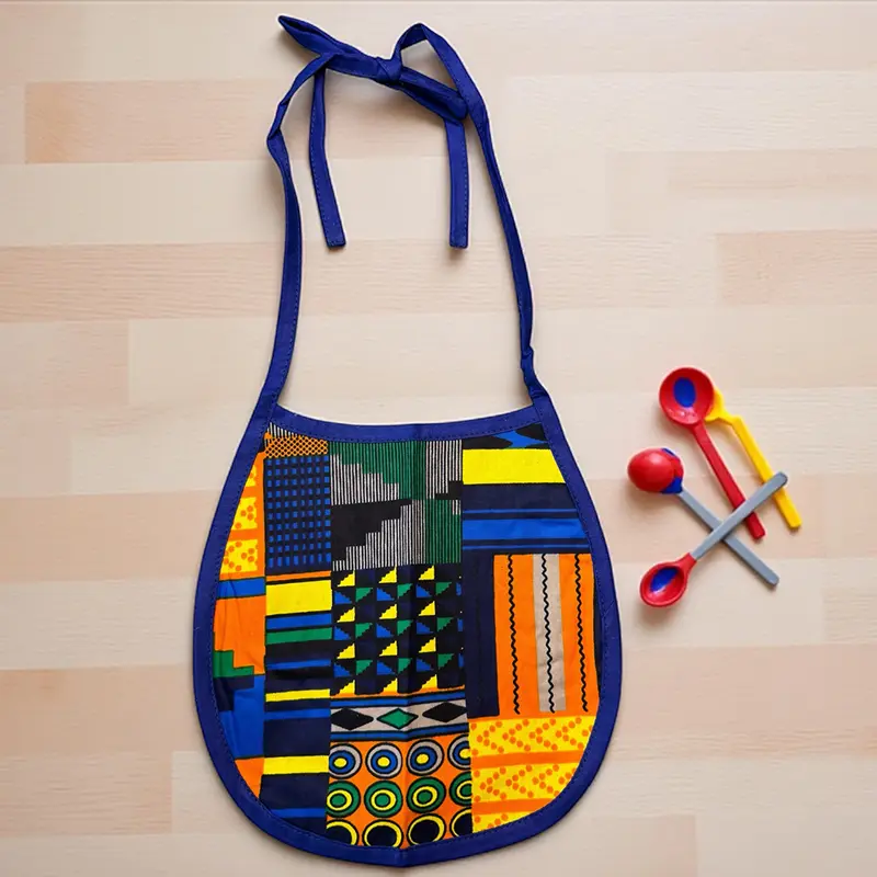 African Print Baby Bib - Blue / Orange kente (Unisex)