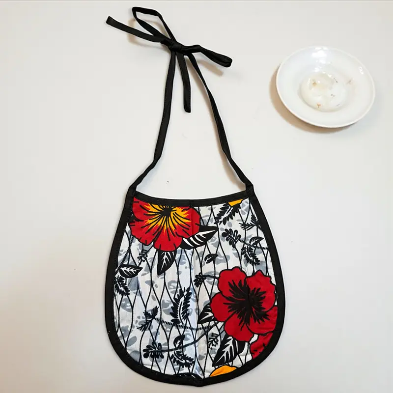 African Print Baby Bib - Light Grey Flowers (Unisex)