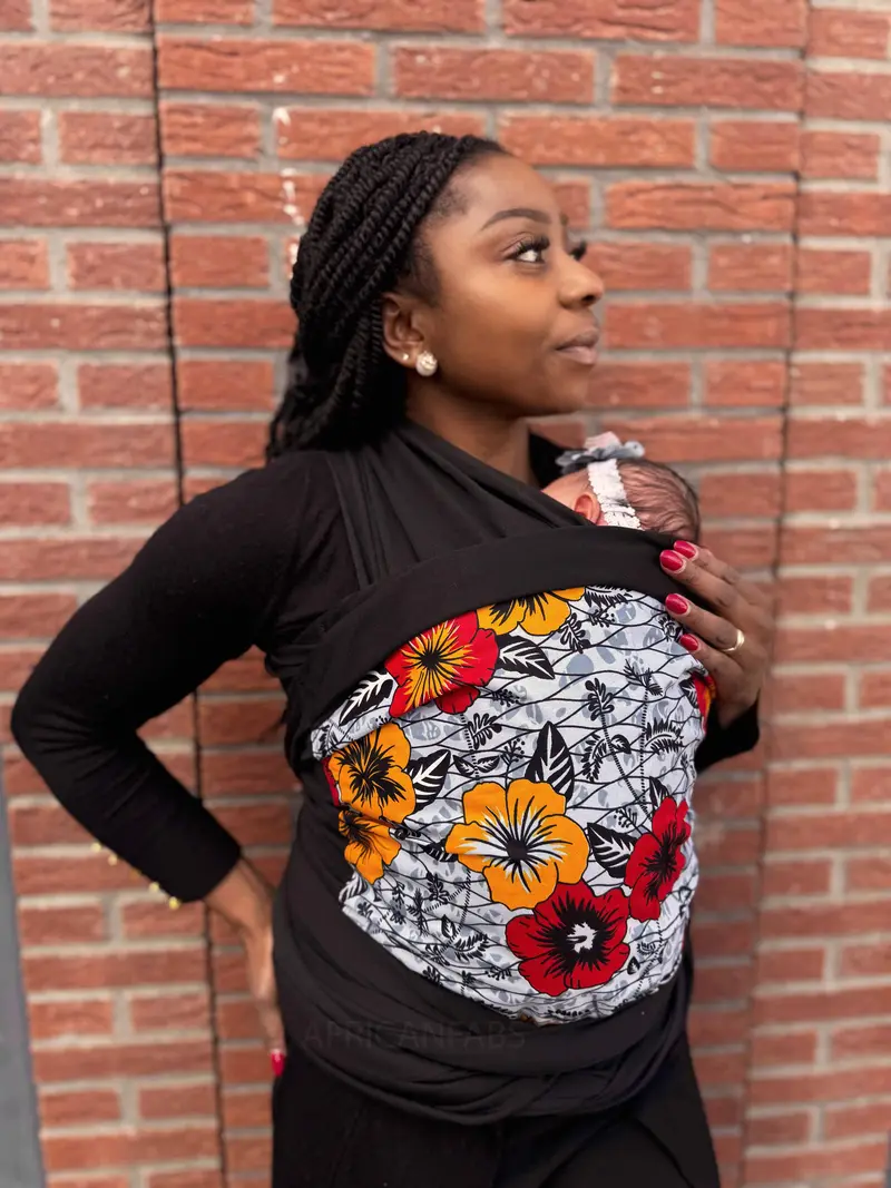African Print Baby Carrier / Baby sling / baby wrap - Grey flowers