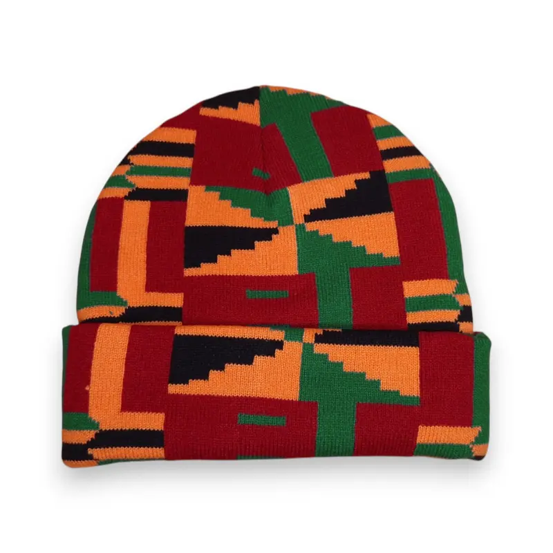 African Print Beanie / Winter hat  - Green Kente
