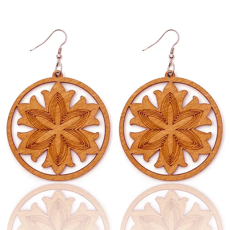 African Print Earrings | Brown flower wooden earrings