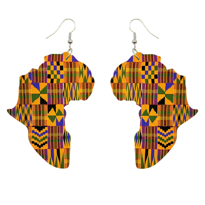African Print Earrings | Kente print African Continent shape