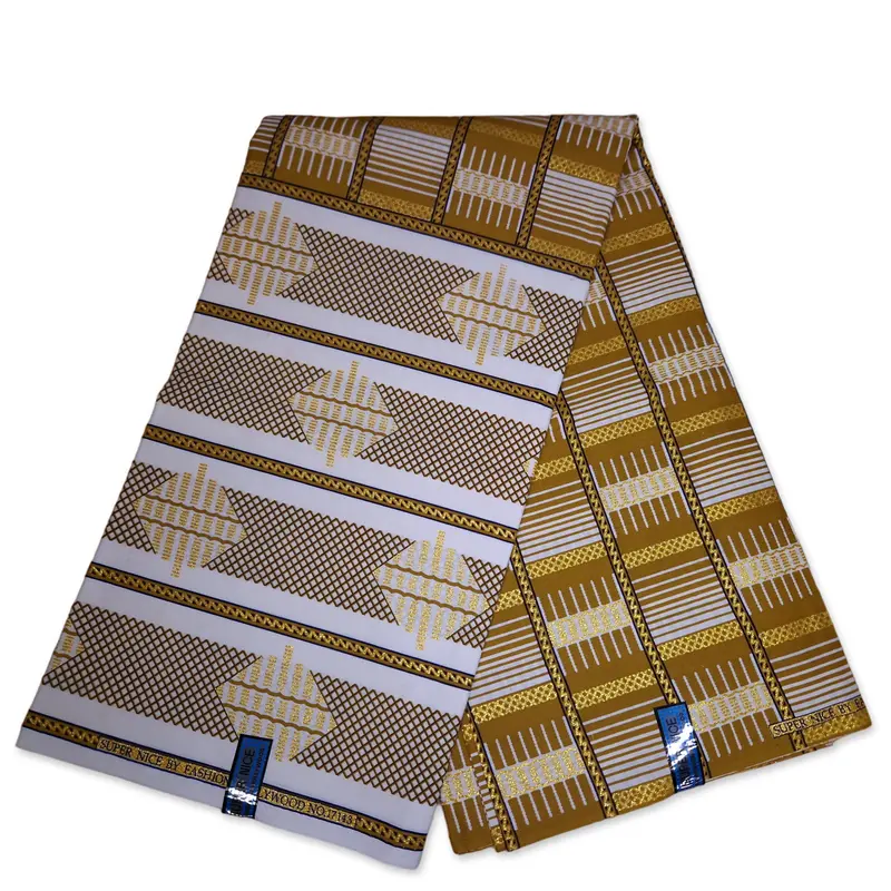 African print fabric - Exclusive Embellished Glitter effects 100% cotton - GL-4001 Olivebrown White Gold