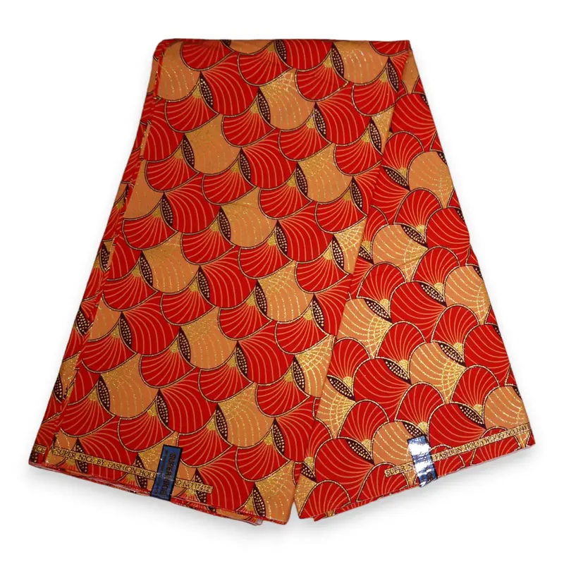 African print fabric - Exclusive Embellished Glitter effects 100% cotton - GL-4012 Red Orange Gold