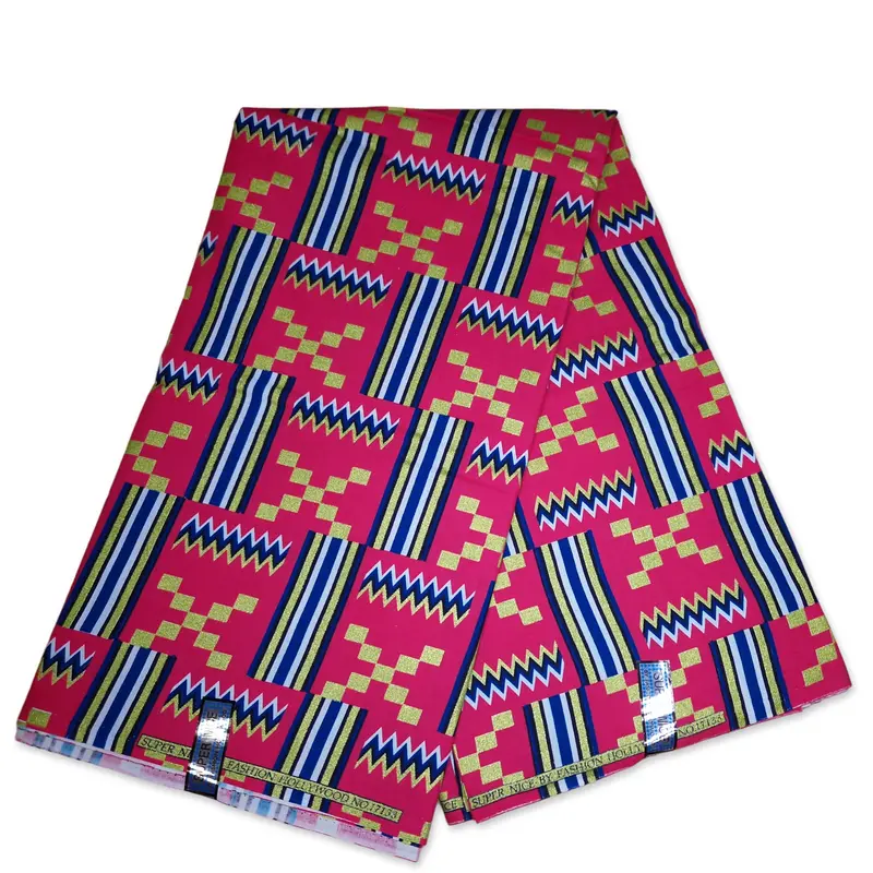 African print fabric - Exclusive Embellished Glitter effects 100% cotton - GL-4054 Kente Gold Pink