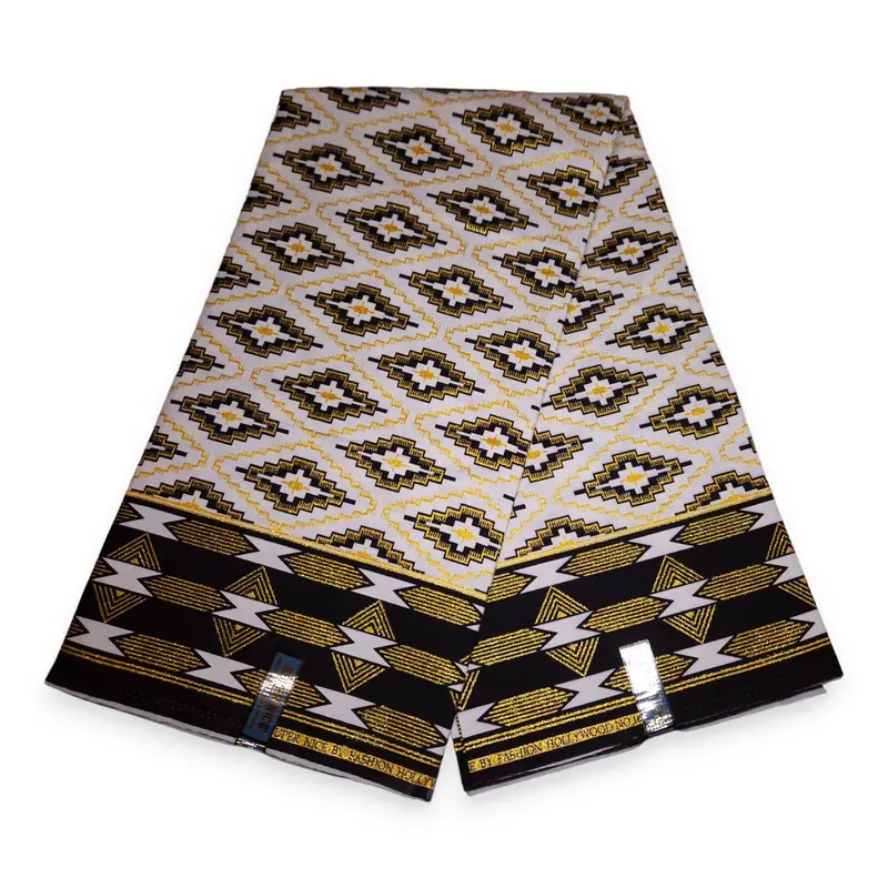 African print fabric - Exclusive Embellished Glitter effects 100% cotton - GL-4055 Kente Gold White