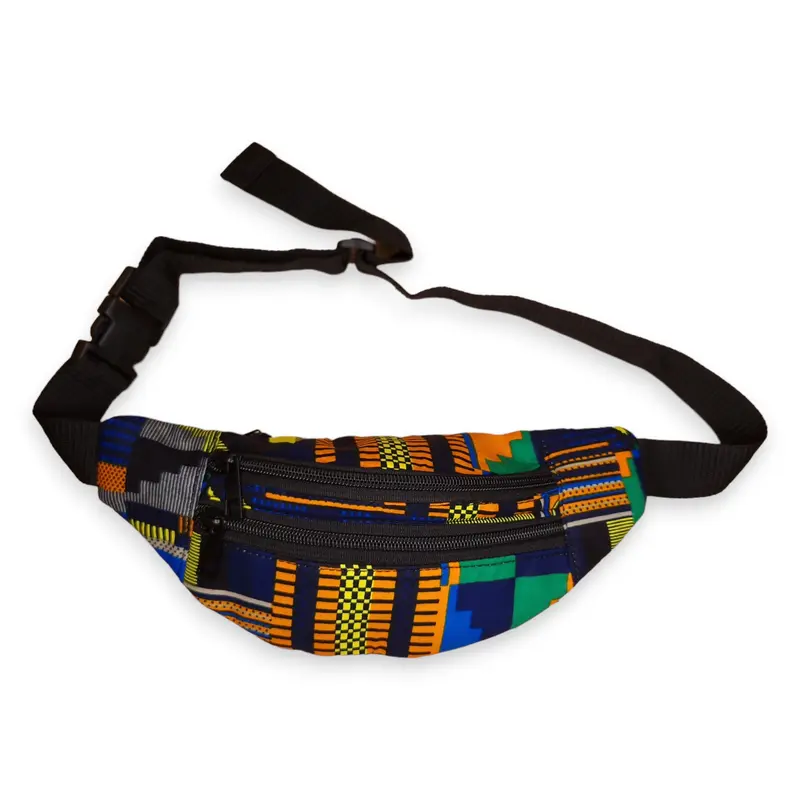 African Print Fanny Pack - Blue / Orange kente - Ankara Waist Bag / Bum bag / Festival Bag