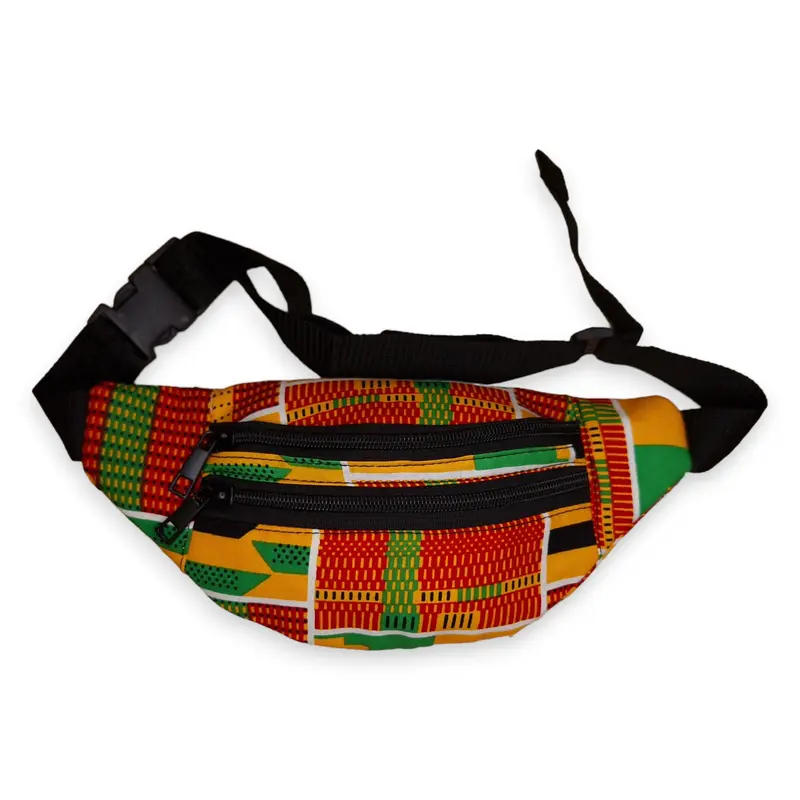 African Print Fanny Pack - Green / Yellow Kente - Ankara Waist Bag / Bum bag / Festival Bag