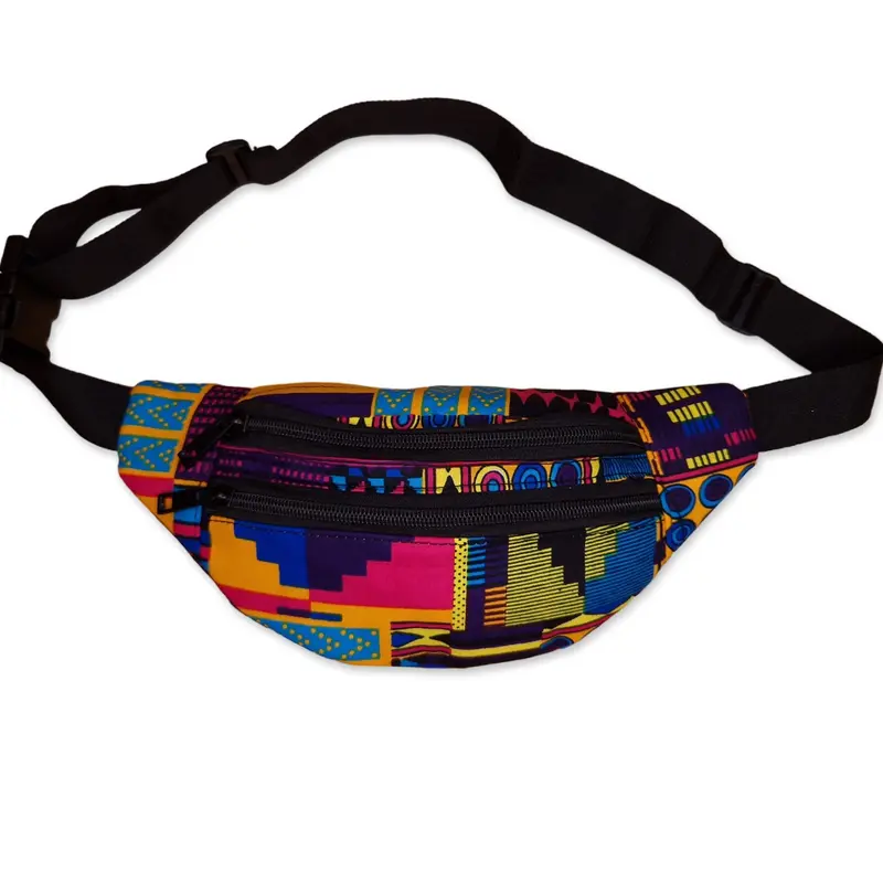 African Print Fanny Pack - Multicolor kente - Ankara Waist Bag / Bum bag / Festival Bag