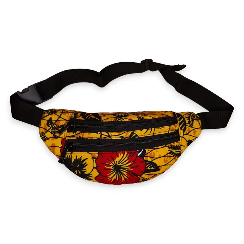 African Print Fanny Pack - Yellow / red flower - Ankara Waist Bag / Bum bag / Festival Bag