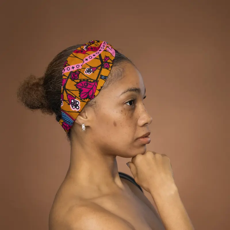 African print Headband - Adults - Hair Accessories - Mustard Pink Botanical Flow