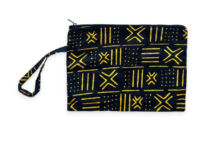 African print Makeup pouch / Pencil case / Cosmetic Bag / Coin Purse - Black Yellow Bogolan