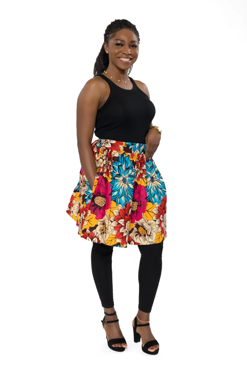 African print mini skirt - Red Blue Flowers