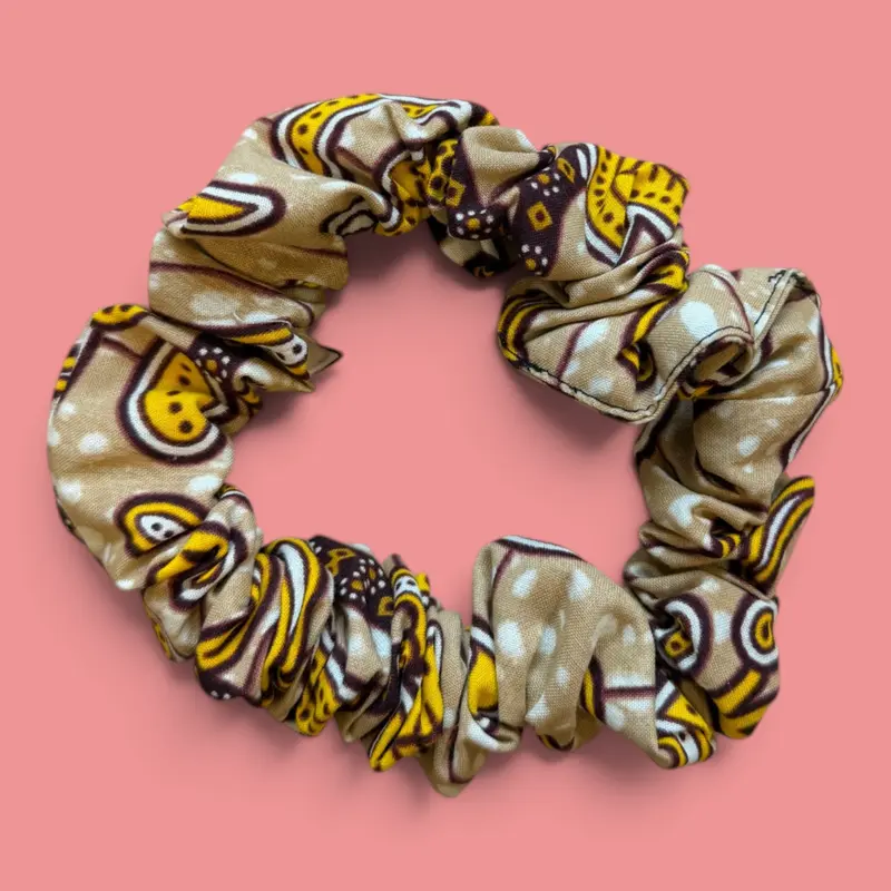 African print Scrunchie - Hair Accessories - Yellow Beige Pattern