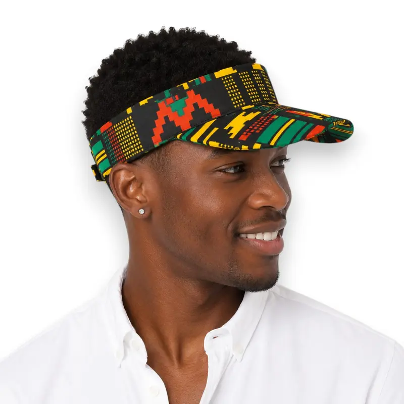 African print Sun visor cap - Black Green Kente