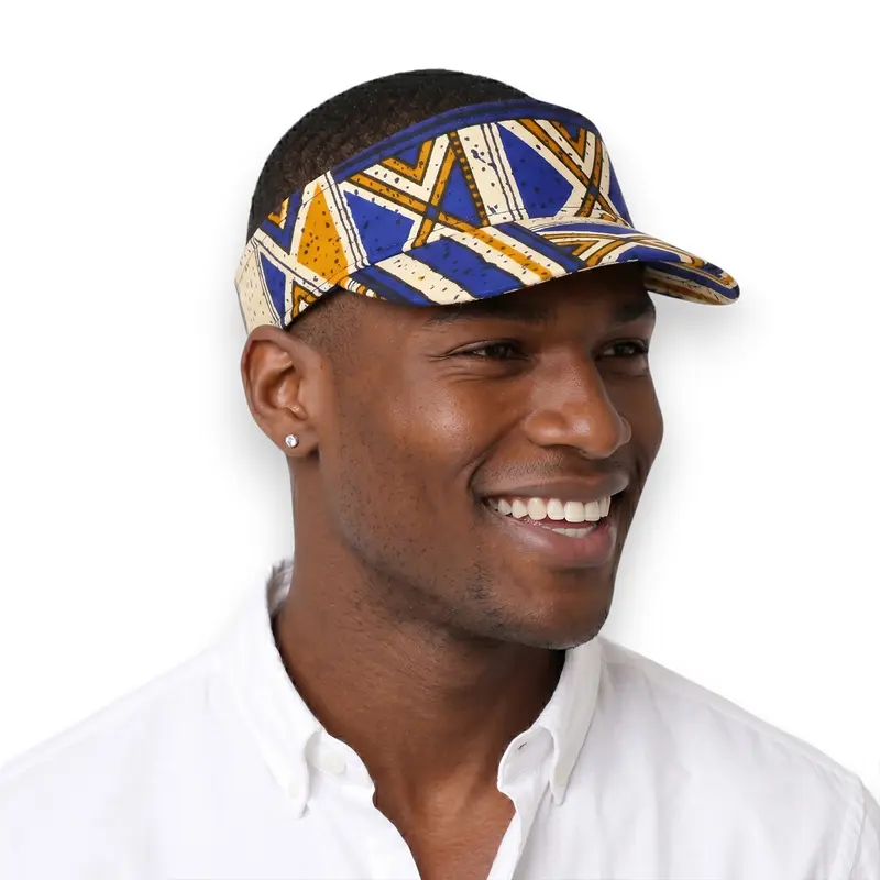 African print Sun visor cap - Blue Mustard Bogolan Heritage