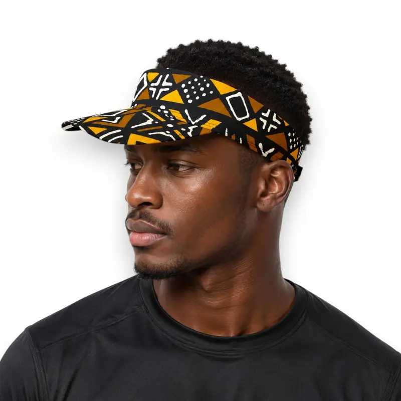 African print Sun visor cap - Brown Bogolan Geometry