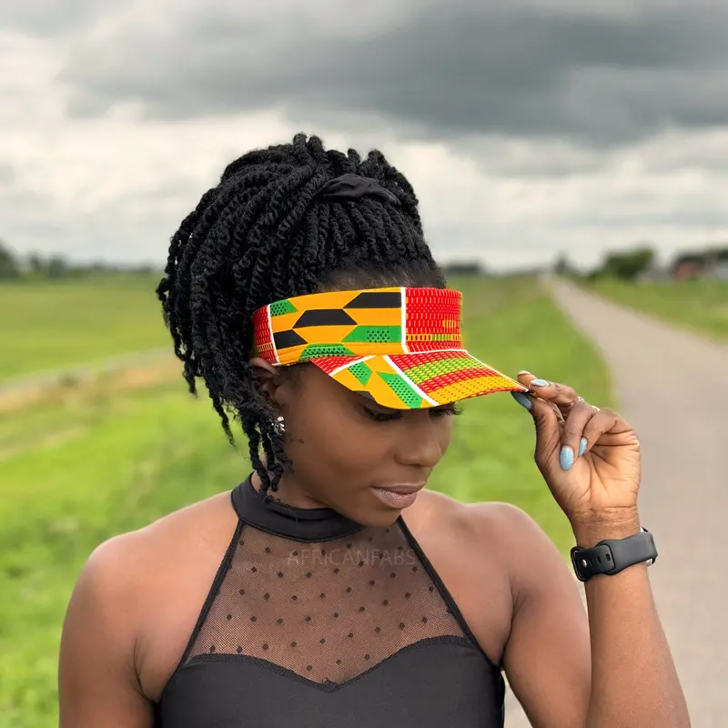 African print Sun visor cap - Green / yellow Kente